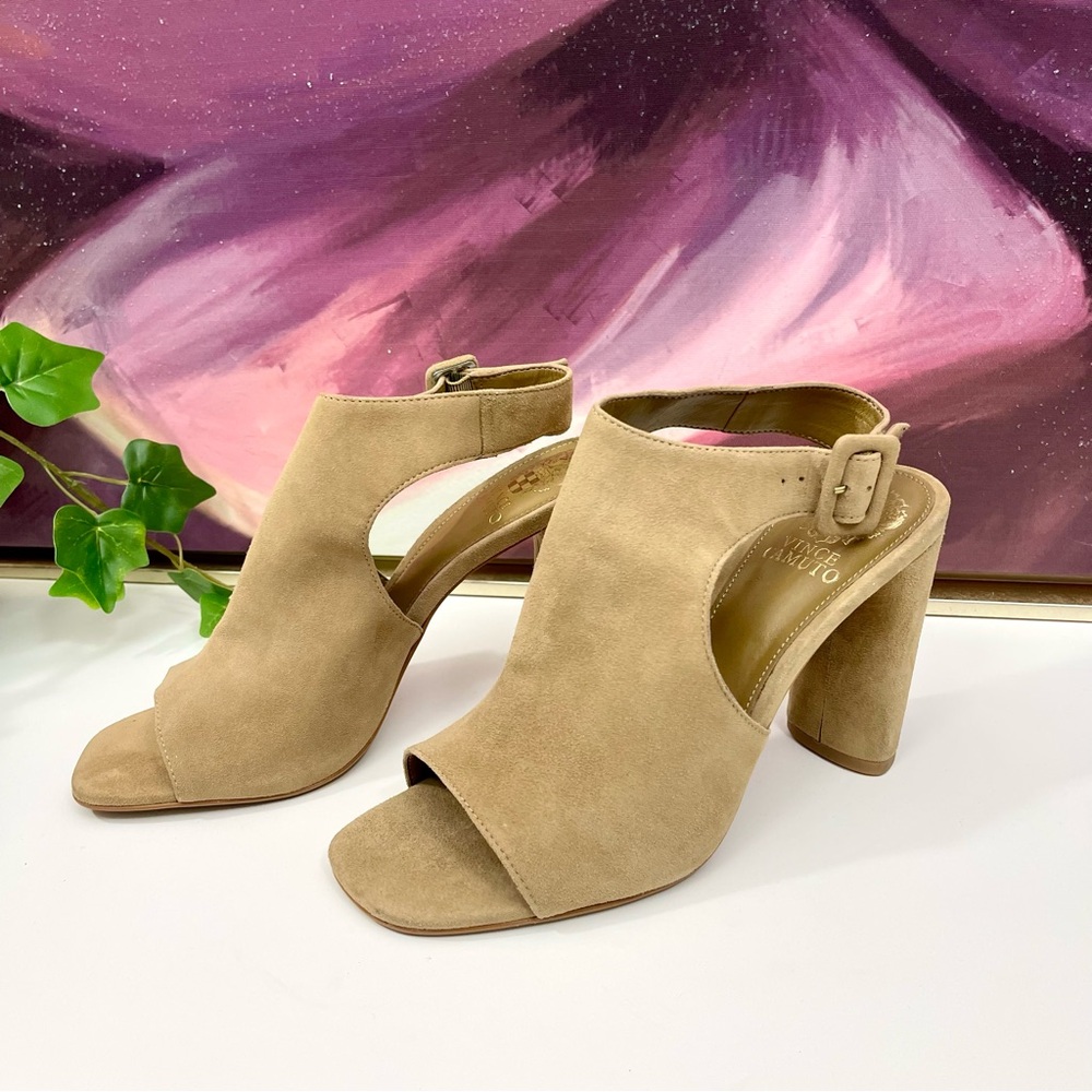Vince Camuto Crebellan Block Heel Suede Sandal in Tan Size 8.5‎ - Picture 5 of 15